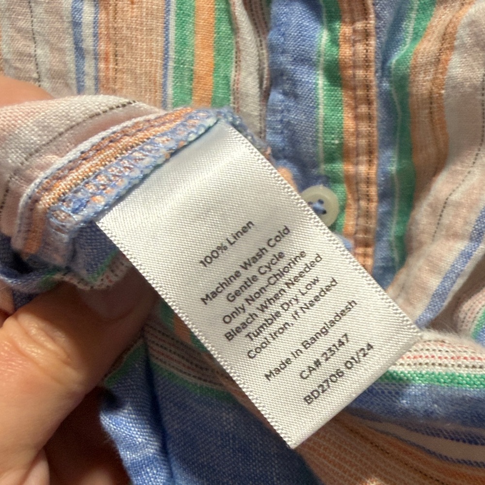 Talbots Striped Short-Sleeve Button-Down Linen Shirt Woman’s size large - Picture 3 of 5
